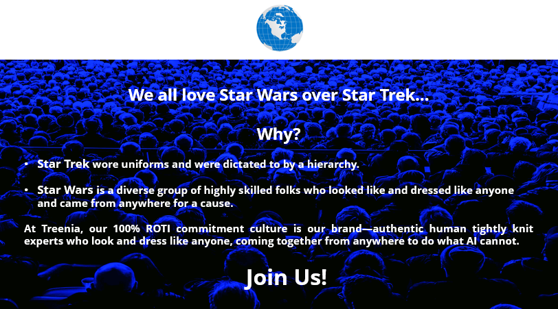 Image of a diverse, dynamic crowd under the Treenia logo, symbolizing our startup culture of collaboration, trust, and expert unity—reflecting the spirit of Star Wars over hierarchical Star Trek. Digital branding, entrepreneurial diversity, and purpose-driven innovation